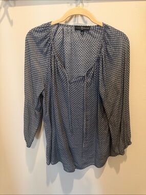 Fred David Navy and White Polka Dot Peasant Blouse